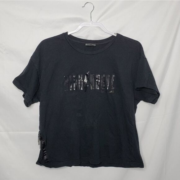ZARA black high above riding all night metal tassel‎ tee L - Picture 1 of 10